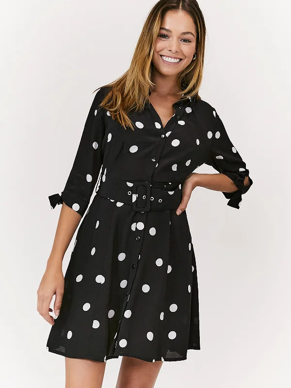 Women's mini dress ray pop -Olivia Mini Belted Shirt Dress / Mono Spot