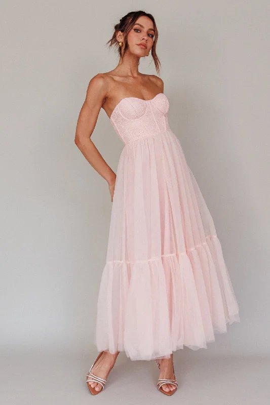 ladies-midi-dress-stretchy-sway-Dancing With Me Sweetheart Tulle Midi Dress Pink