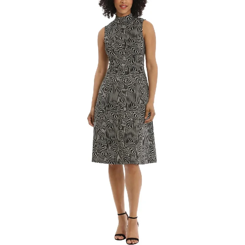 ladies-flared-dress-asymmetric-awe-Womens Knit Printed Fit & Flare Dress