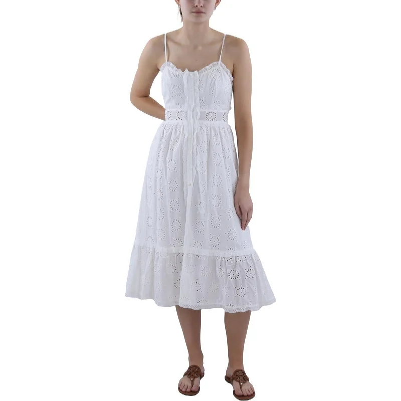 ladies-flared-dress-festival-fawn-Womens Cotton Eyelet Fit & Flare Dress