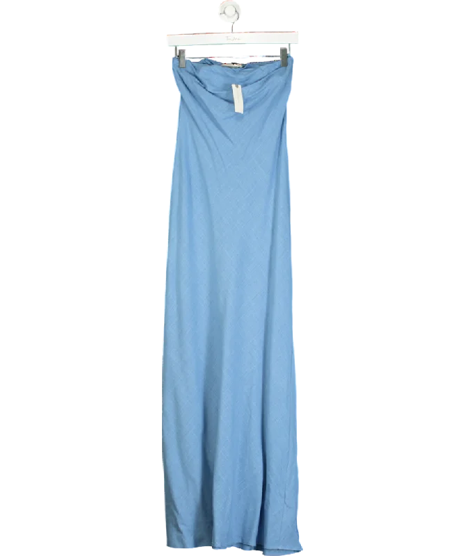 Women's maxi dress sew flair -Anthropologie Blue The Fleur Strapless Linen-blend Maxi Slip Dress UK 8