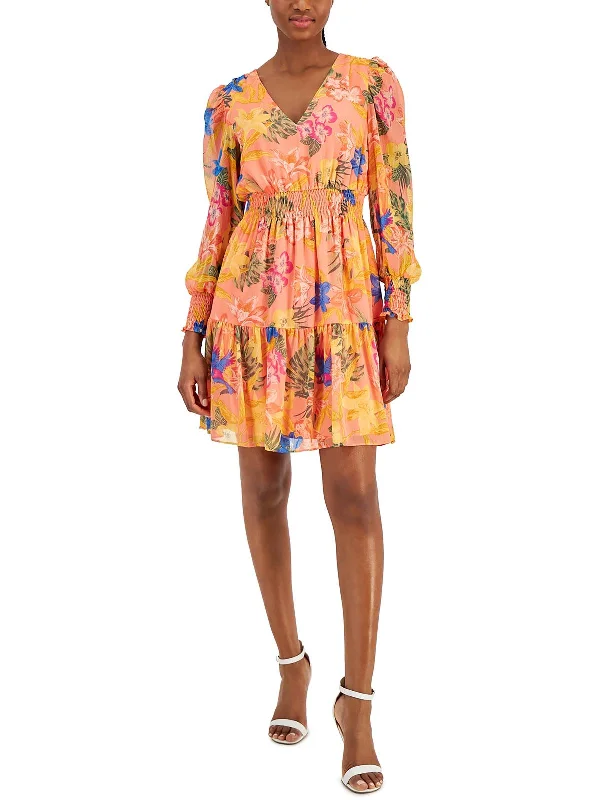 ladies-flared-dress-tulle-twist-Womens Daytime Tropical Print Fit & Flare Dress