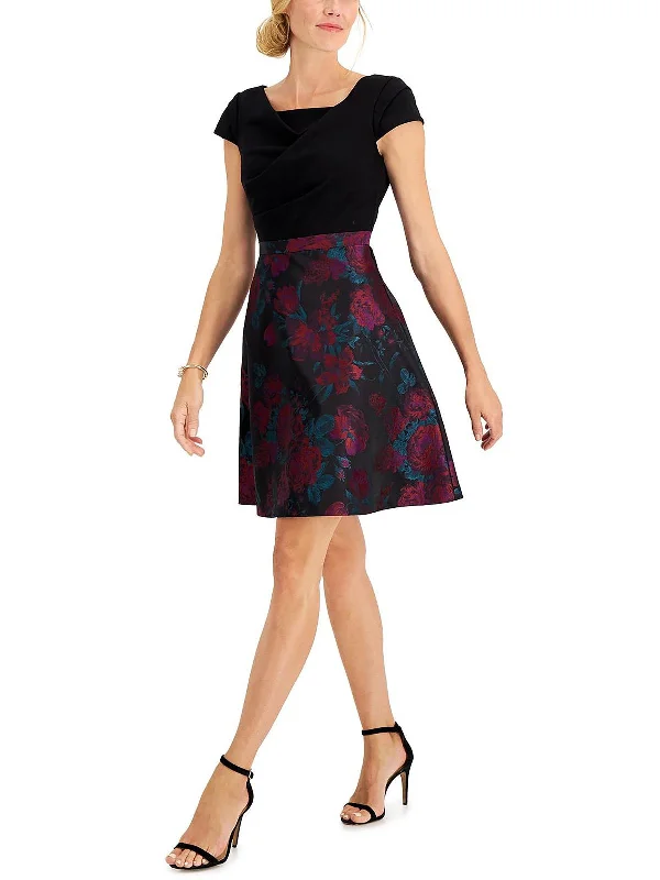 ladies-flared-dress-flowy-finesse-Womens Printed Above Knee Fit & Flare Dress