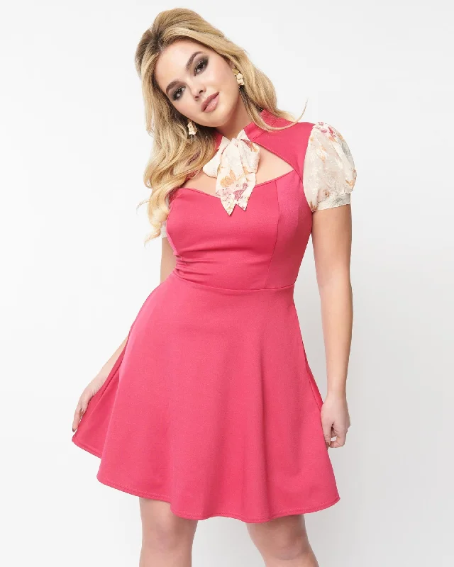 ladies-flared-dress-cobalt-calm-Smak Parlour Rose & Cream Floral Chiffon Flare Dress | Pink, Floral