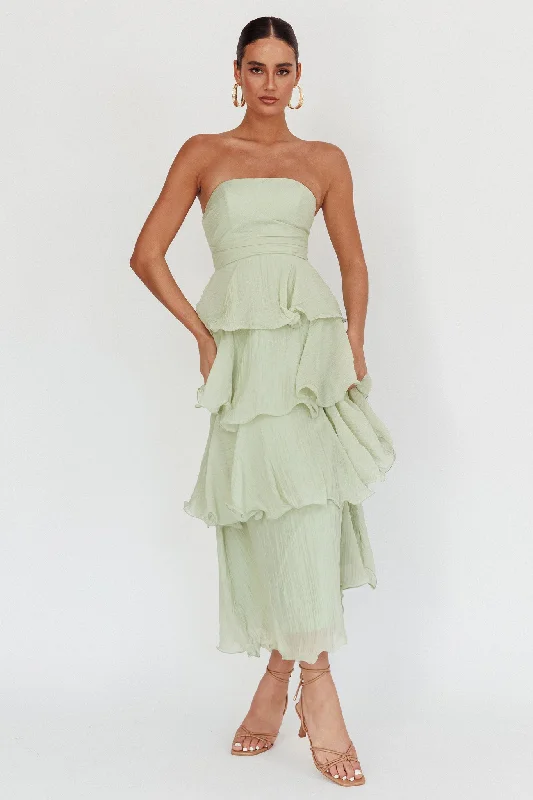 ladies-midi-dress-tulle-twist-Giavana Strapless Layered Midi Dress Sage