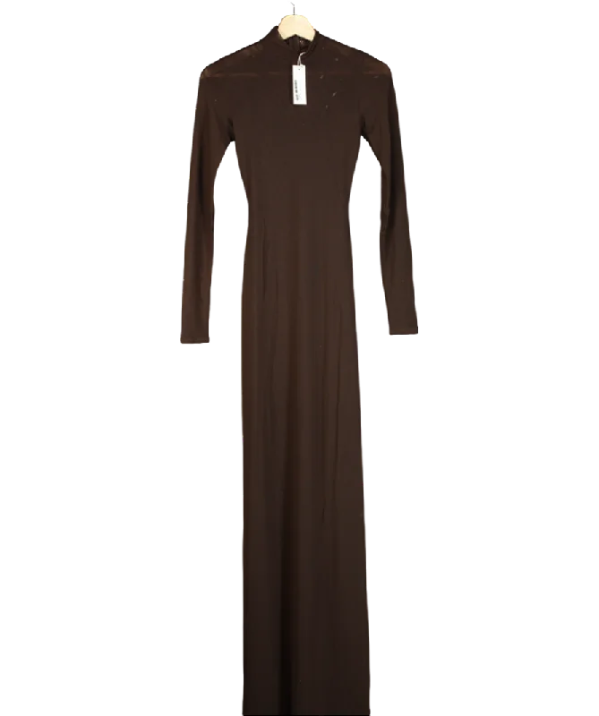 Women's maxi dress mid flair -Naked Wardrobe Brown Smooth Mock Neck Maxi Dress UK S