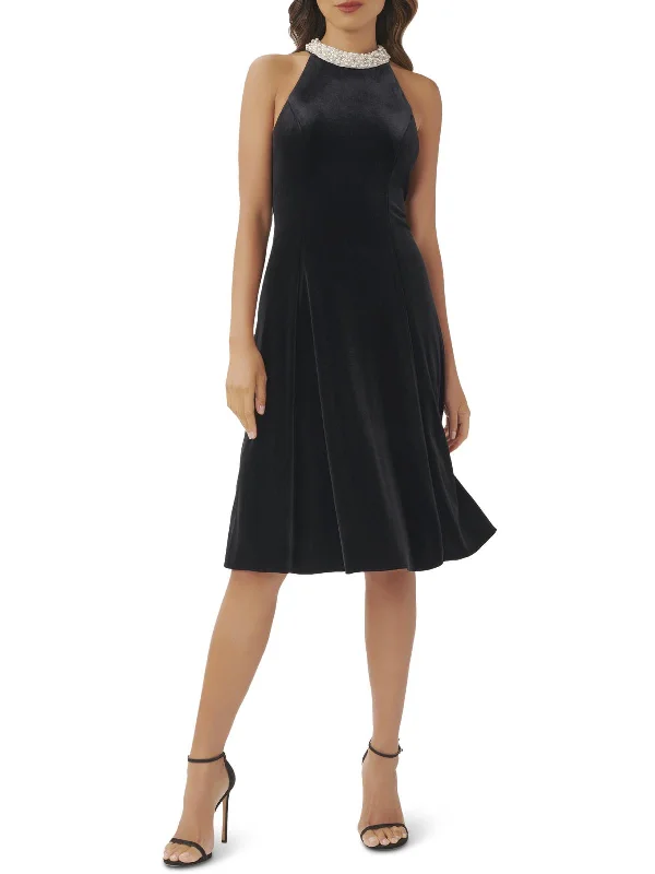 ladies-flared-dress-tall-tide-Womens Velvet Mid Calf Fit & Flare Dress