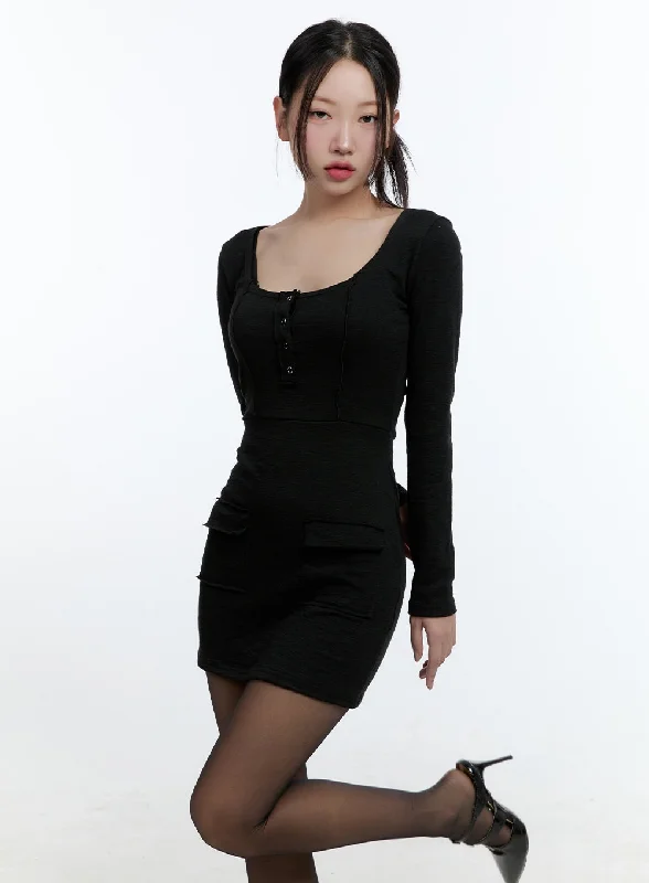 Women's mini dress tide pop -SlimFit Pocketed Mini Dress CD420