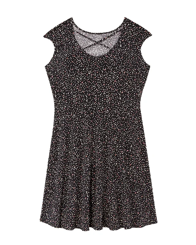 ladies-flared-dress-pastel-prance-Ceram Criss-Cross Neck Fit and Flare Dress | Black / Mauve