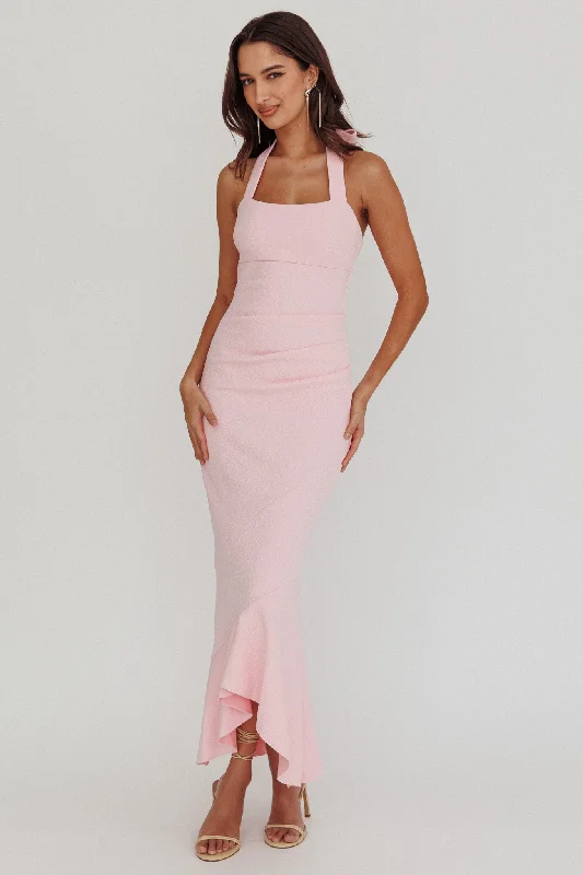 ladies-midi-dress-draped-dawn-Fire Of Stars Halterneck Midi Dress Pink