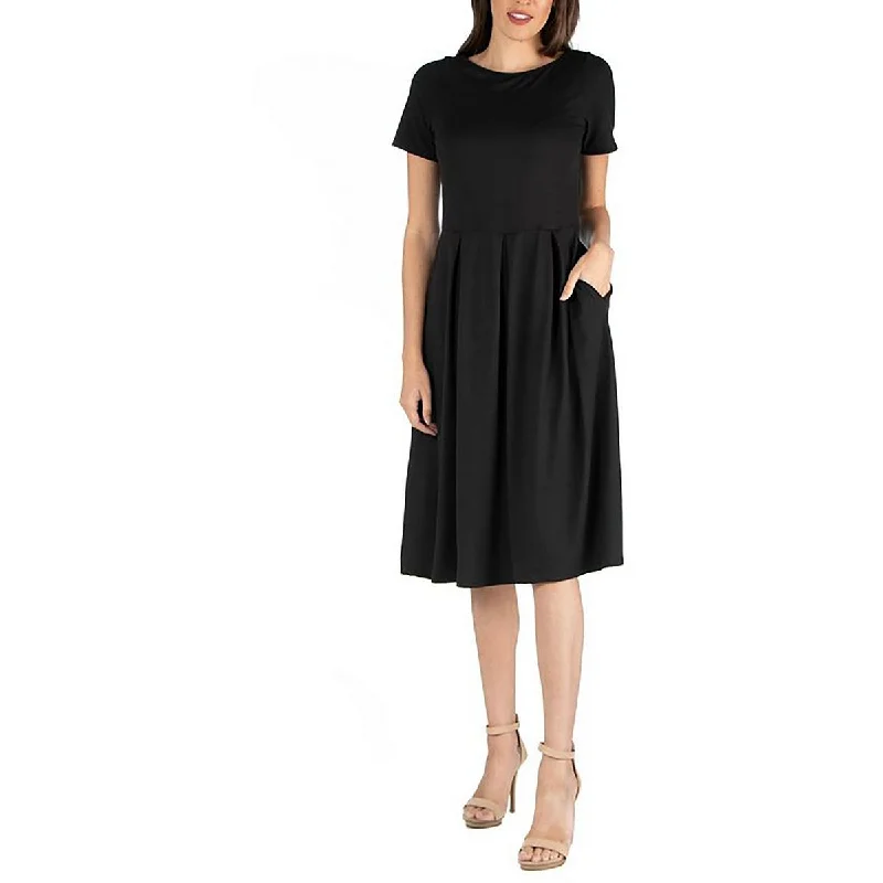 Plus Womens Pleated Short Sleeve Fit & Flare Dress