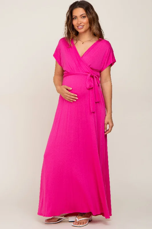 Women's maxi dress dusk chic -Fuchsia Basic Maternity Wrap Maxi Dress