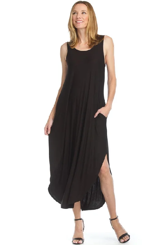 Women's maxi dress max pop -Papillon Soft Stretch Maxi Dress with Crossback & Pockets, Black (PD-12663)