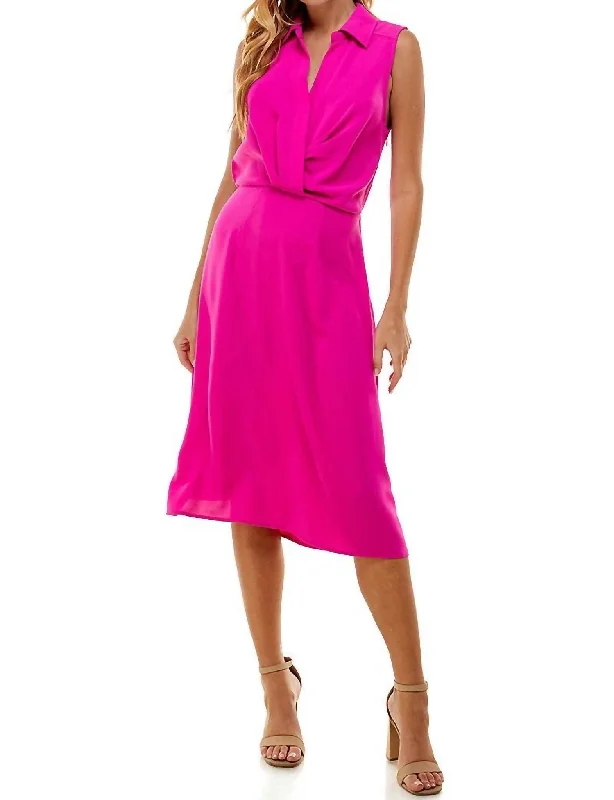 Women's shirt dress vine chic -Collared Shirt Dress in Pink