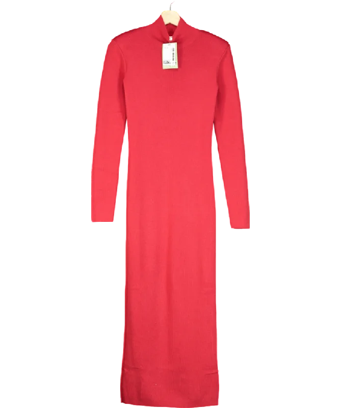 Women's maxi dress sprout pop -H&M Red Rib-knit Maxi Dress UK XS