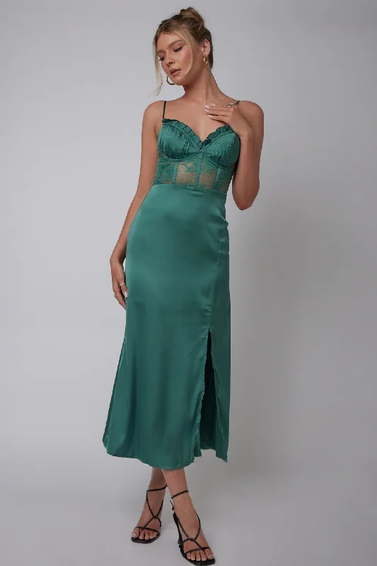 ladies-midi-dress-picnic-poise-Trophy Lace Bodice Midi Dress Emerald