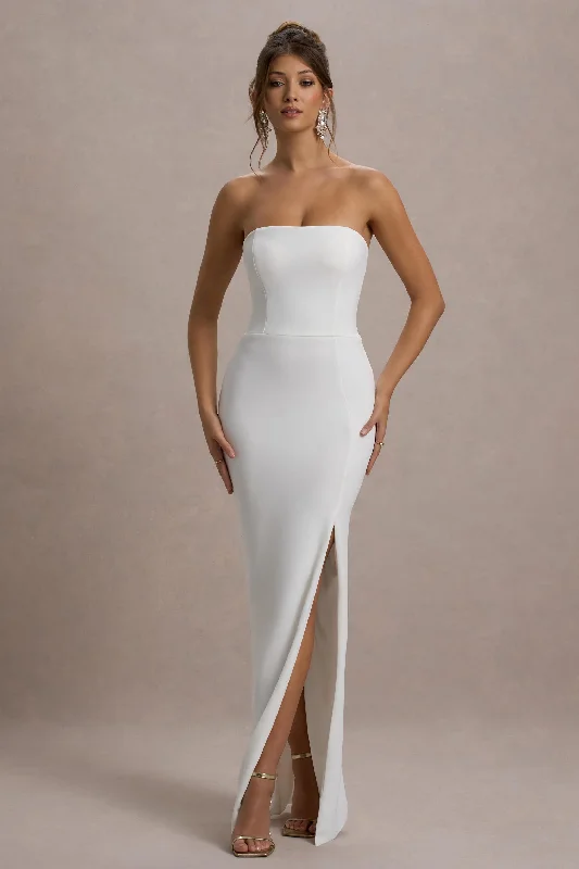 Women's maxi dress ease pop -Belle of The Ball | White Bandeau Maxi Dress With Split Hem