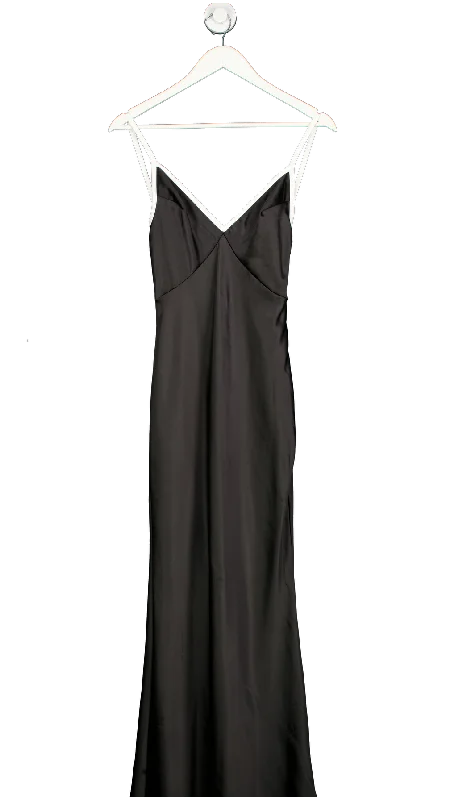 Women's maxi dress bud chic -Sndys Black Satin Cami Plunge Maxi Dress UK XS