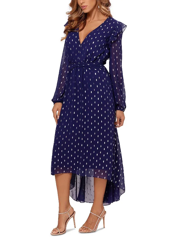 ladies-flared-dress-bell-sleeve-bliss-Womens Clip-Dot Asymmetric Fit & Flare Dress