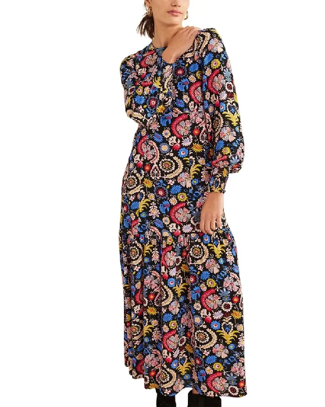 Women's maxi dress fine chic -Boden Smocked Cuff Maxi Tier Dress