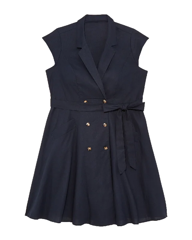 ladies-flared-dress-periwinkle-petal-Cary Fit and Flare Belted Dress | Navy