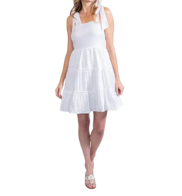 ladies-flared-dress-custom-chic-Bow Shoulder Flare Dress In White