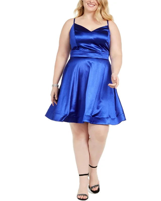 ladies-flared-dress-preppy-poise-Teeze Me Juniors' Plus Size Satin Fit & Flare Dress Blue Size 14 | Blue