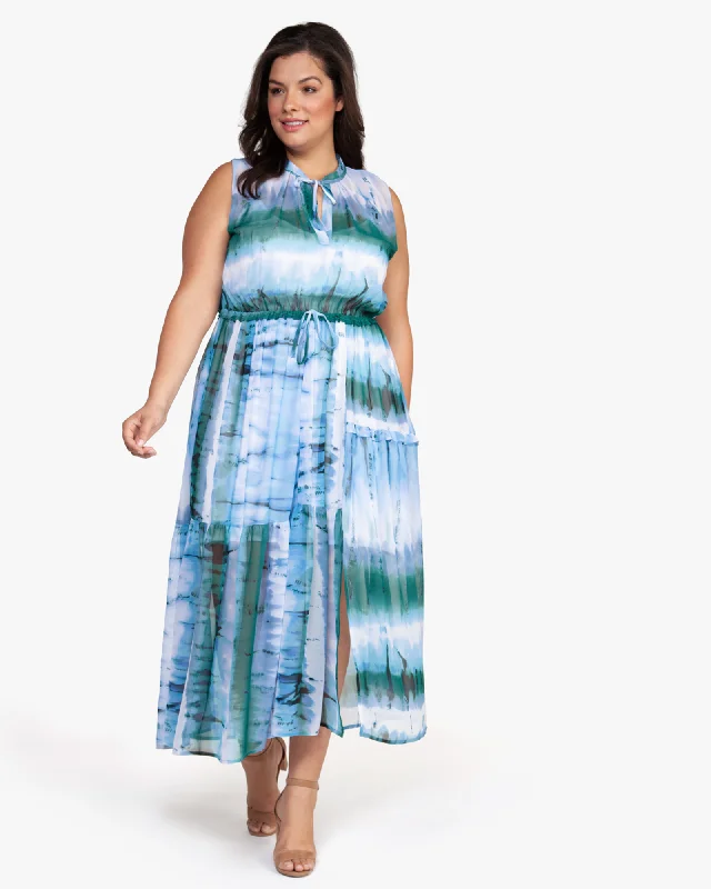 Women's maxi dress break flair -Cary Tie-Dye Maxi Dress | Light Blue / Light Green