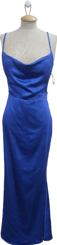 Women's maxi dress roar flair -Club L Blue Satin Cowl Neck Maxi Dress With Cross Back UK 6