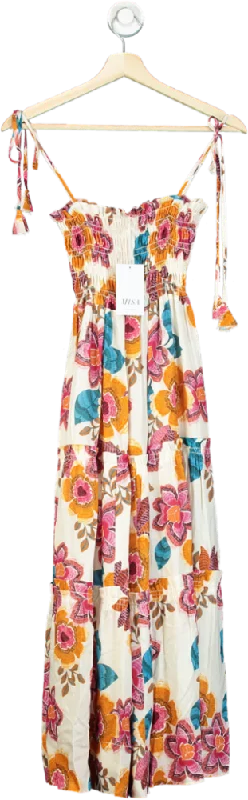 Women's maxi dress floor flair -MISA Multicoloured Floral Print Maxi Dress UK XS