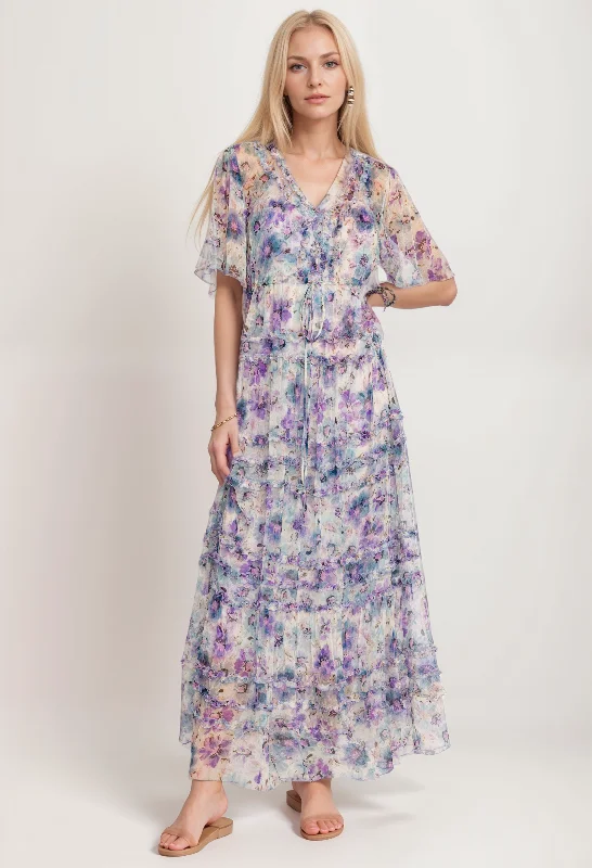 Women's maxi dress vine chic -Johnny Was Jade Glinda Silk Maxi Dress L33124 Boho Chic