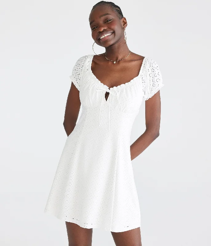 ladies-flared-dress-halter-haze-Aeropostale Solid Scoop-Neck Eyelet Fit & Flare Dress