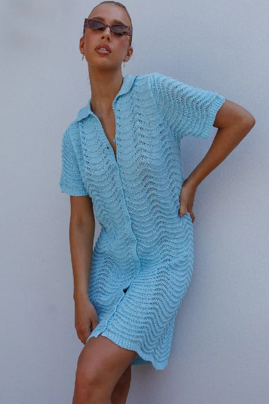 Women's shirt dress link pop -Glennon Crochet Shirt Dress Soft Blue