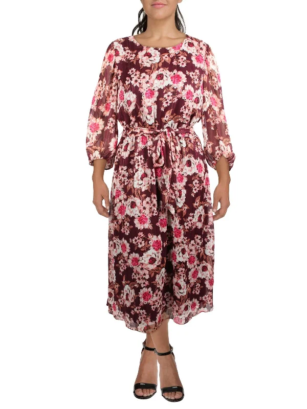 ladies-midi-dress-slate-silk-Womens Floral Print Long Midi Dress