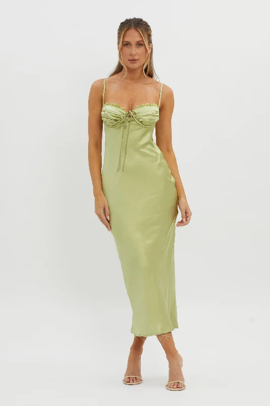 ladies-midi-dress-minimal-muse-Fortune Lace Trim Bust Tie Midi Dress Lime