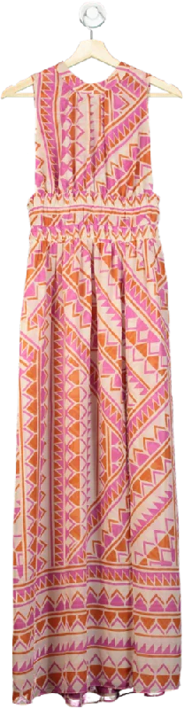 Women's maxi dress day pop -MISA Pink Orange Geometric Maxi Dress UK XS