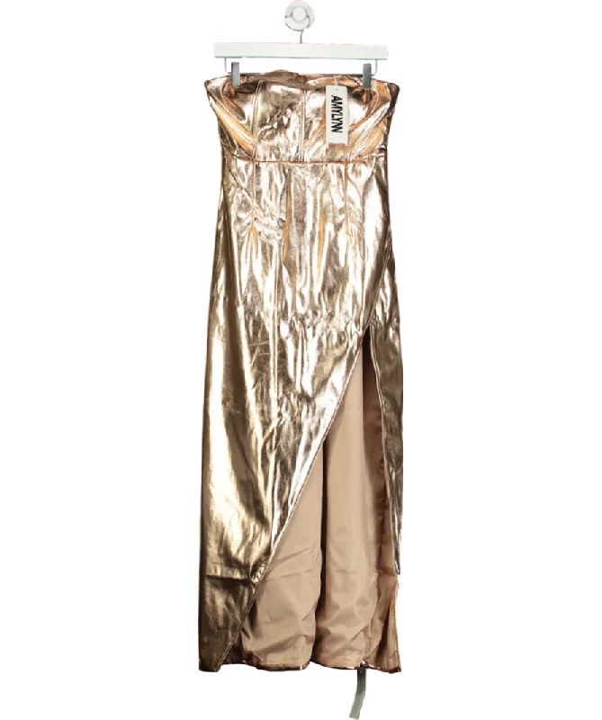 Women's maxi dress old pop -Amy Lynn London Metallic Gizelle Vegan Leather Strapless Maxi Dress UK M