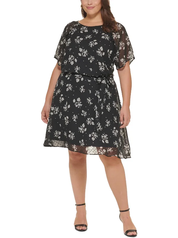 ladies-flared-dress-sustainable-sweep-Plus Womens Chiffon Floral Fit & Flare Dress