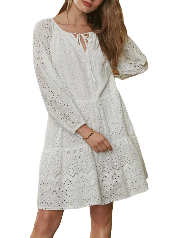 ladies-midi-dress-delicate-dawn-Womens Cotton Eyelet Midi Dress