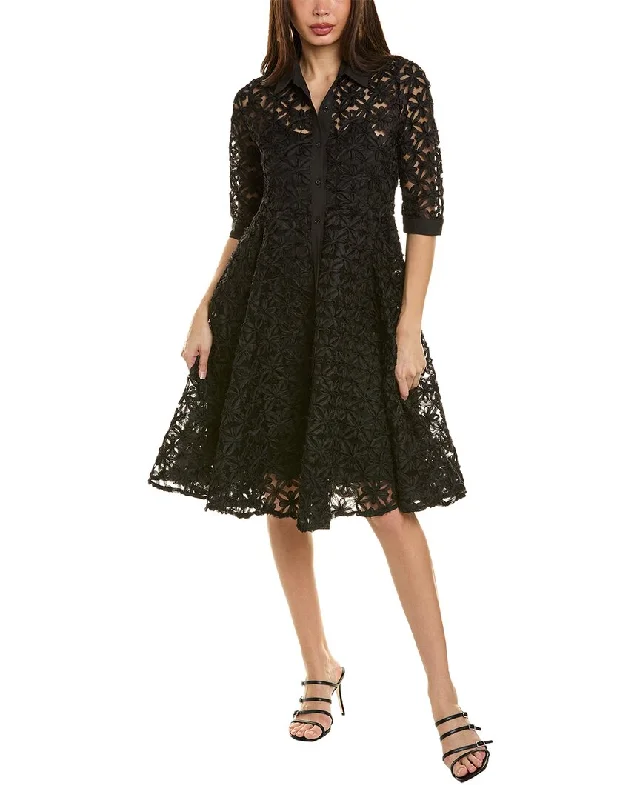 Women's shirt dress wing pop -Gracia Mesh Embroidered Shirtdress