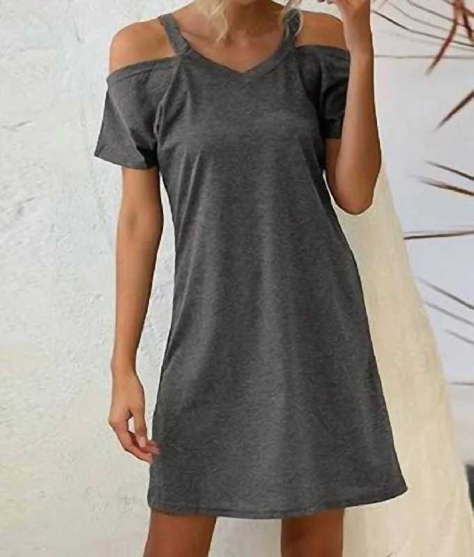 Women's shirt dress lush glow -Jaime Cold Shoulder T-Shirt Dress In Gray