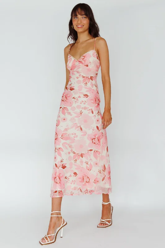 ladies-midi-dress-tropical-tide-Egypt Cami Strap Midi Dress Floral Pink