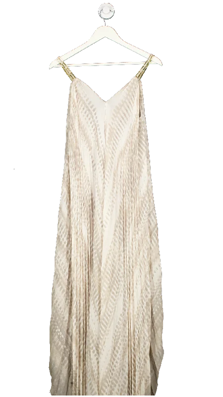 Women's maxi dress bump glow -Halston Heritage Beige Chain Strap Pleated Maxi Dress UK XS