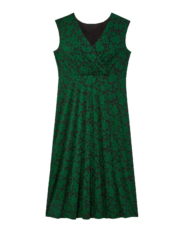 Women's maxi dress cheer flair -Springfield V-Neck Maxi Dress | Black / Kelly Green