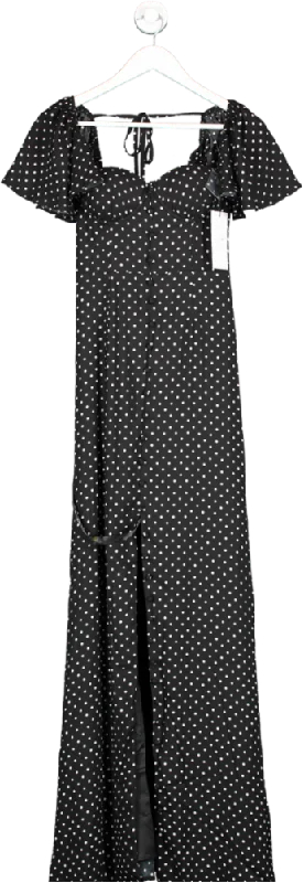 Women's maxi dress neat chic -Club L Signorina Black Polka Dot Buttoned Maxi Dress With Flounced Short Sleeves BNWT UK 6