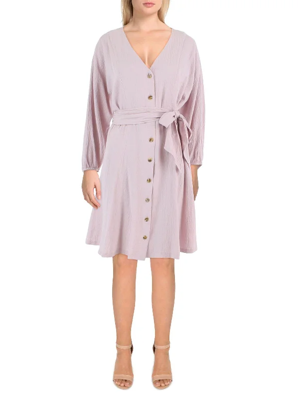 Women's shirt dress grip chic -Womens Textured Long Sleeves Shirtdress