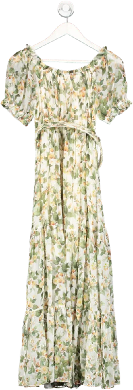 Women's maxi dress wet flair -Goelia Green Silk Floral Print Maxi Dress UK S