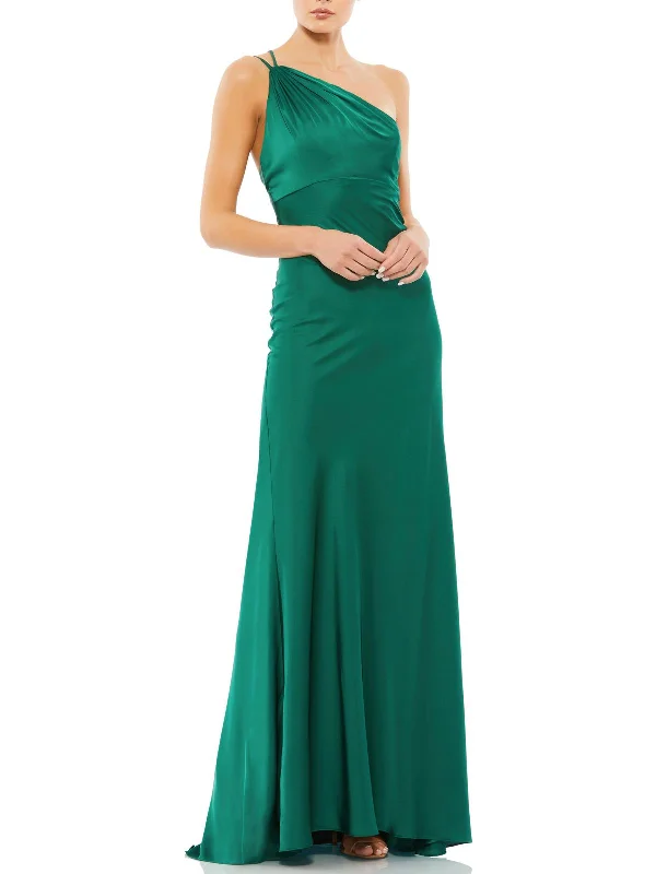 Women's maxi dress coy flair -Womens One Shoulder Maxi Evening Dress