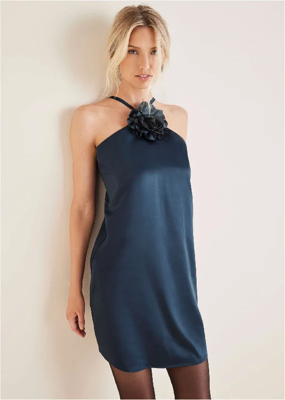 Women's mini dress muse glow -Rosette Halter Mini - Navy