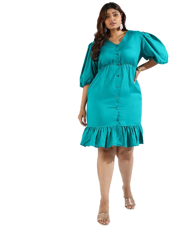 ladies-flared-dress-pearl-poise-Teal Fit and Flare Dress | Teal